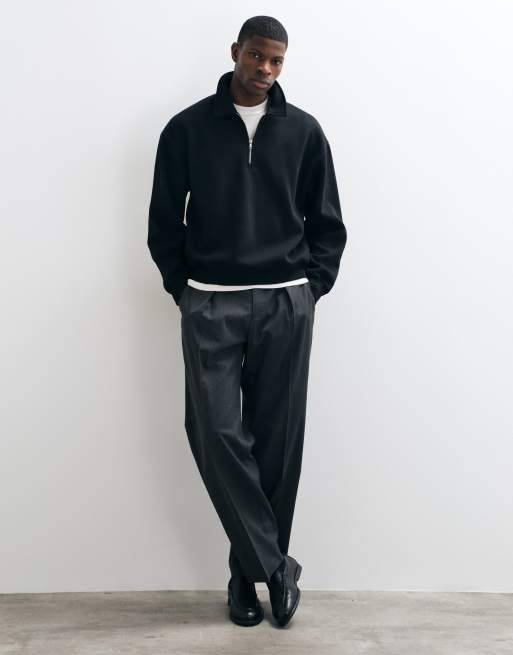 ASOS DESIGN oversized boxy poloshirt met kwartrits in zwart, 3 van 10
