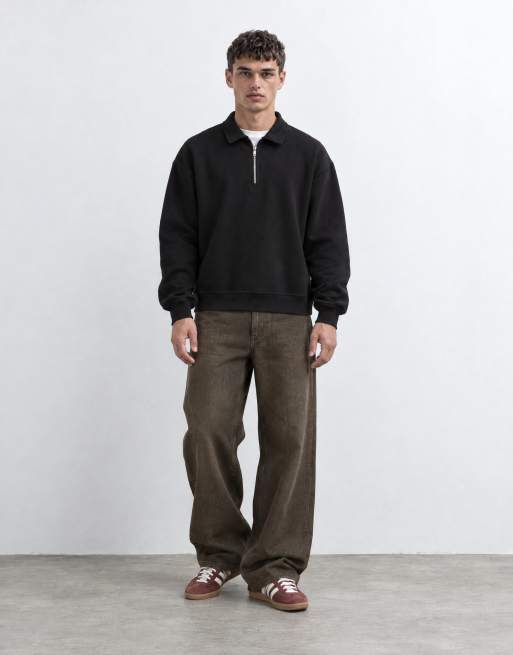 ASOS DESIGN oversized boxy poloshirt met kwartrits in zwart, 8 van 10