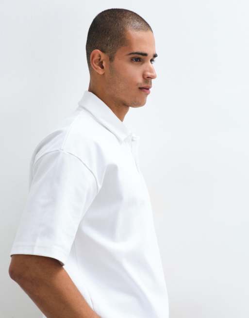 ASOS DESIGN oversized boxy poloshirt van interlock in wit, 5 van 5
