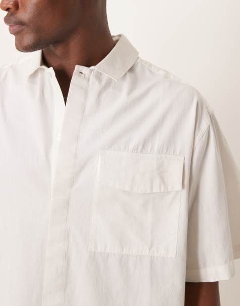 ASOS DESIGN oversized boxy poplin shirt with half sleeve in white - view 1