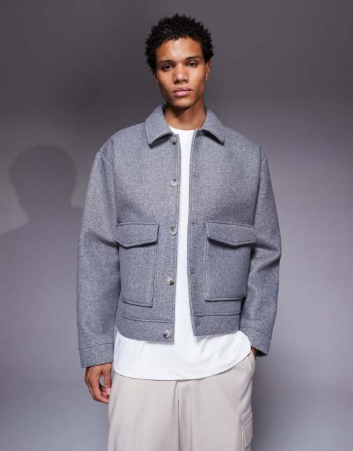 ASOS DESIGN oversized boxy premium felt shacket in gray