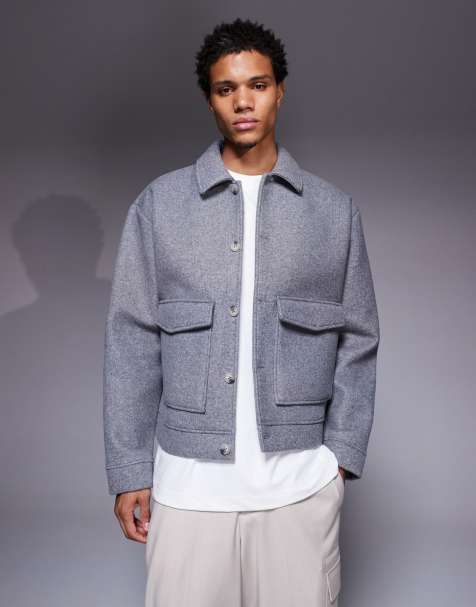 ASOS DESIGN oversized boxy premium felt shacket in grey - view 1