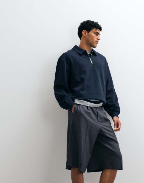 ASOS DESIGN oversized boxy quarter zip polo in navy - view 1