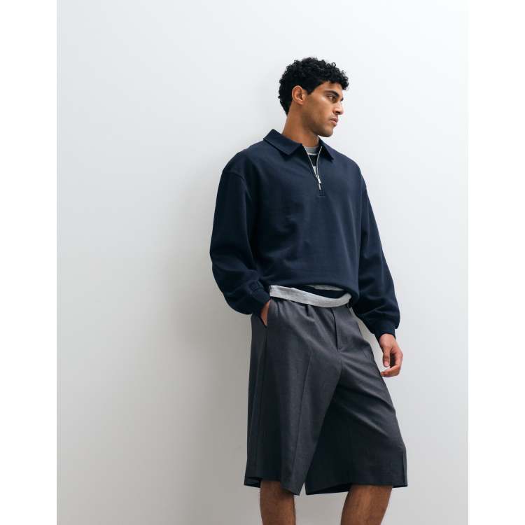 ASOS DESIGN oversized boxy quarter zip polo in navy | ASOS