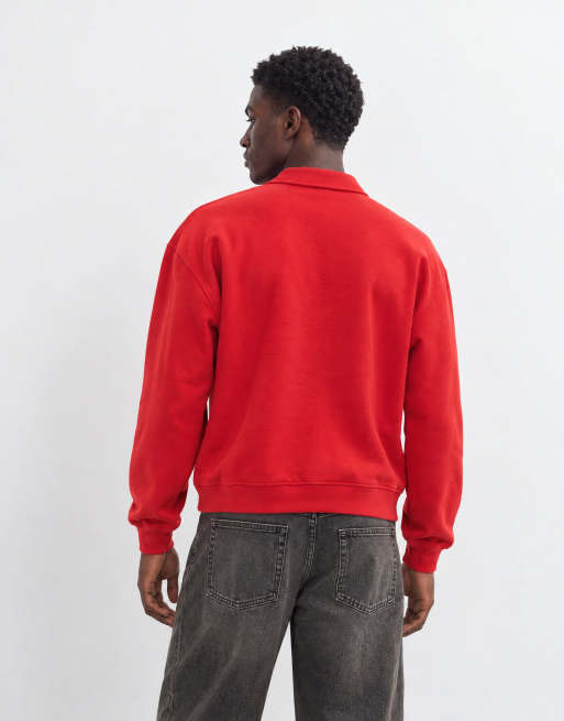 ASOS DESIGN oversized boxy quarter zip polo in red, 10 of 10