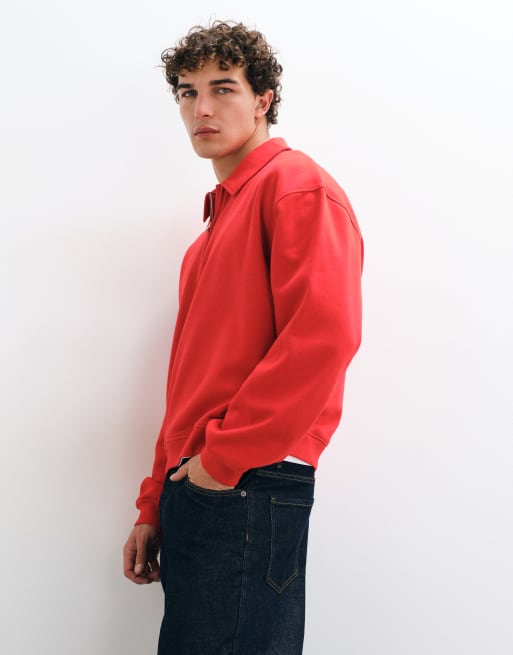 ASOS DESIGN oversized boxy quarter zip polo in red, 4 of 10