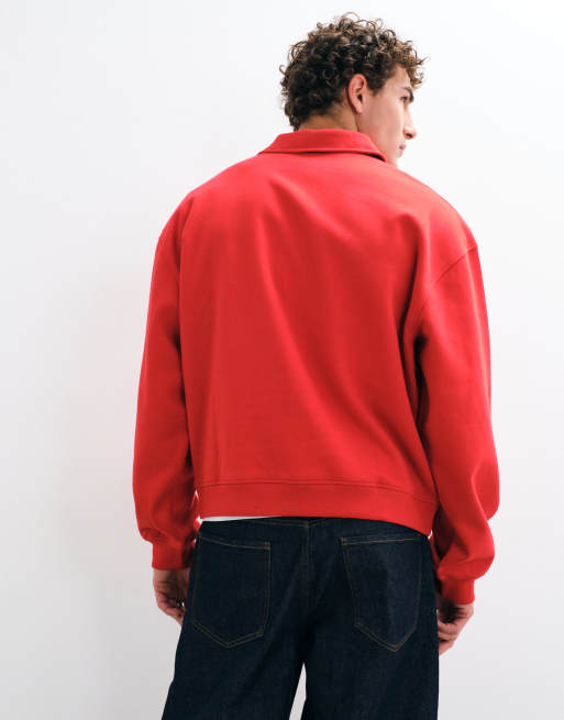 ASOS DESIGN oversized boxy quarter zip polo in red, 5 of 10