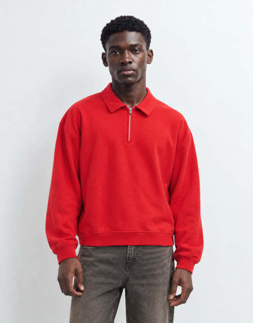 ASOS DESIGN oversized boxy quarter zip polo in red, 7 of 10