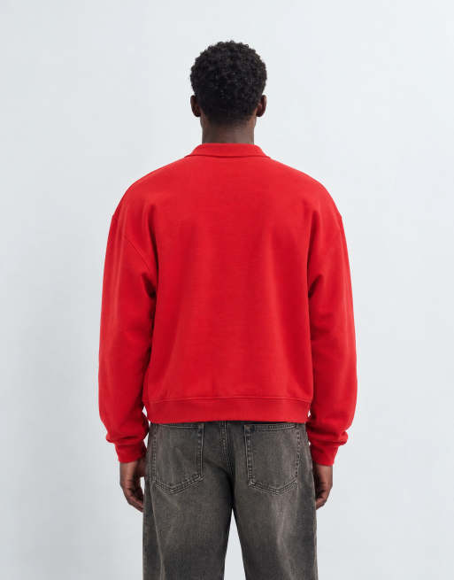 ASOS DESIGN oversized boxy quarter zip polo in red, 9 of 10