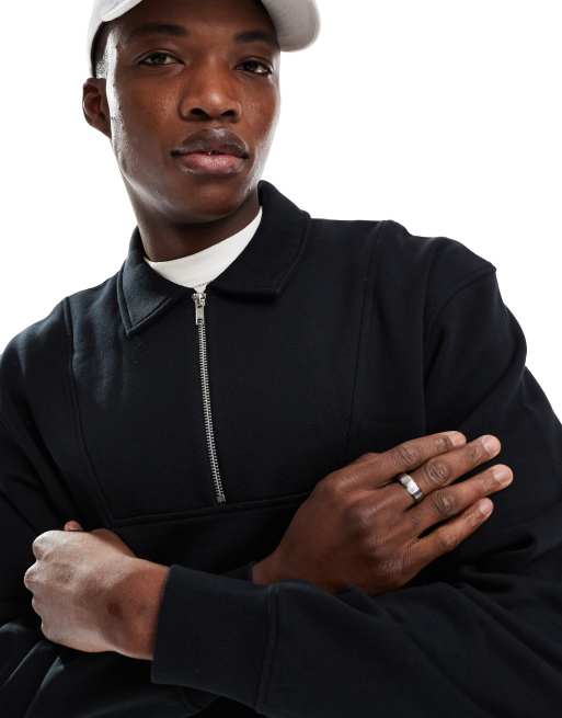 ASOS DESIGN oversized boxy quarter zip sweatshirt in black