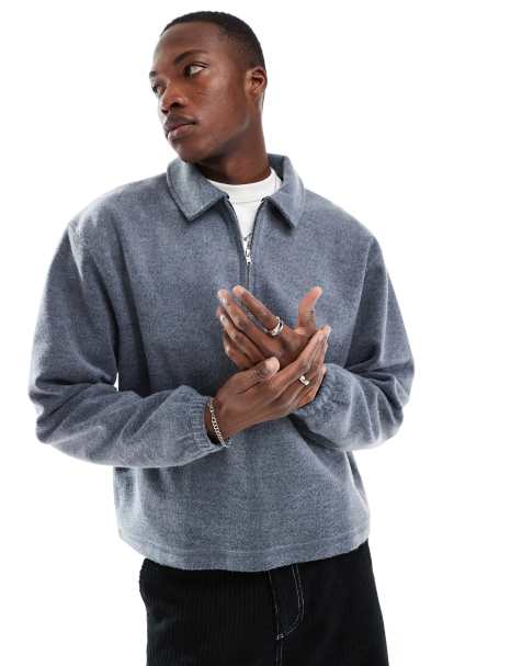 ASOS DESIGN oversized boxy quarter zip sweatshirt in brushed navy - view 1