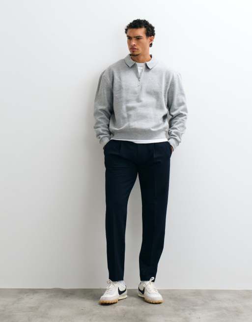 ASOS DESIGN oversized boxy quarter zip sweatshirt with collar in gray heather, 5 of 5