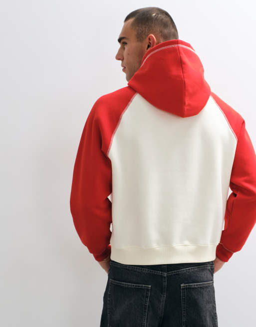 ASOS DESIGN oversized boxy raglan hoodie met contrasterende sierstiksels in ecru, 3 van 5