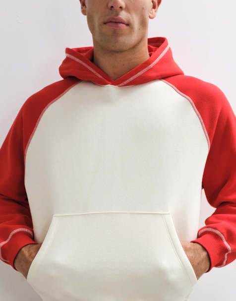ASOS DESIGN oversized boxy raglan-hætte med kontrastsyninger i ecru - view 1