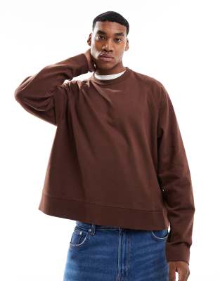 Asos Design Oversized Boxy Raglan Long Sleeved T-shirt In Brown