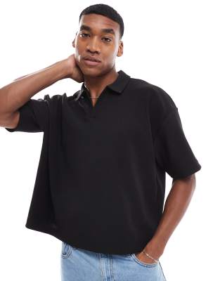 ASOS DESIGN ASOS DESIGN oversized boxy ribbed polo shirt in black