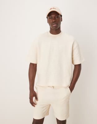 Asos Design Oversized Boxy Ribbed T-shirt In Neutral