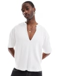 [ASOS DESIGN] ASOS DESIGN oversized boxy ribbed t-shirt with deep cut v-neck in white L WHITE