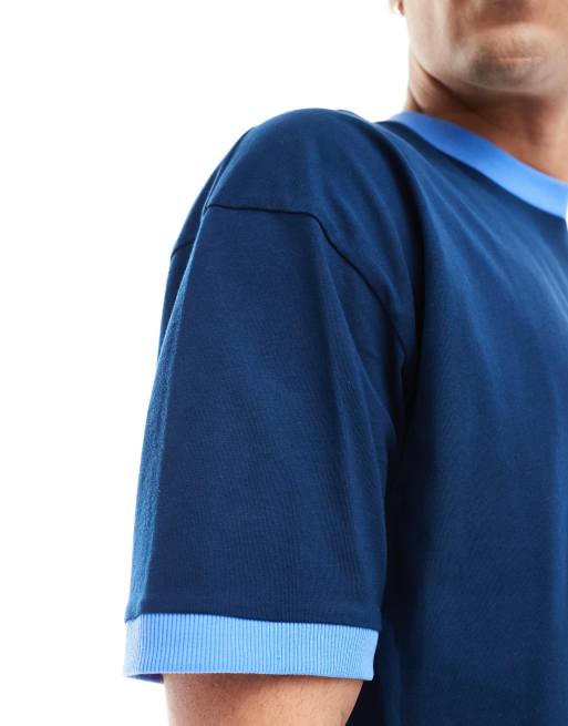 ASOS DESIGN oversized boxy ringer t-shirt in blue | ASOS
