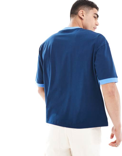 ASOS DESIGN oversized boxy ringer t-shirt in blue | ASOS