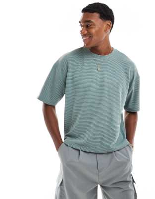 Asos Design Oversized Boxy Ringer T-shirt With Stripe In Green