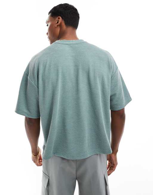ASOS DESIGN oversized boxy ringer t-shirt with stripe in green | ASOS