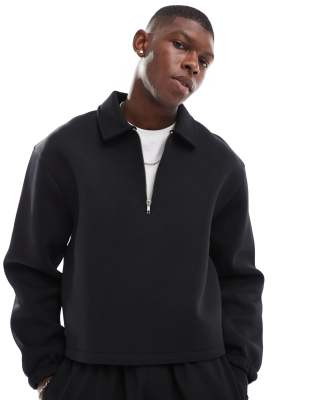 ASOS DESIGN oversized boxy scuba quarter zip sweatshirt in black