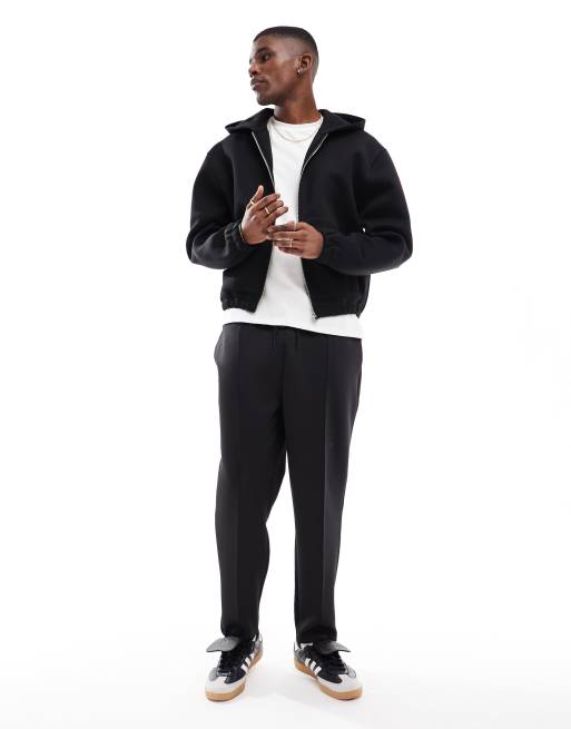 ASOS DESIGN oversized boxy scuba-style fabric zip through hoodie in black, 4 of 4