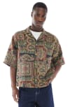 [ASOS DESIGN] ASOS DESIGN oversized boxy shacket with tapestry print-Brown M BROWN