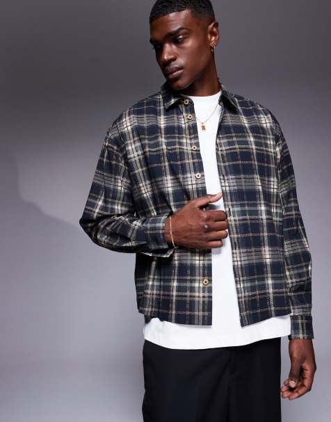 ASOS DESIGN oversized boxy shirt in beige check - view 1