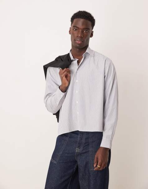 ASOS DESIGN oversized boxy shirt in black and white stripe - view 1