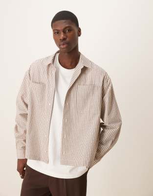 asos ASOS DESIGN oversized boxy shirt in brown check