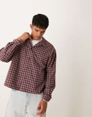 Asos Design Oversized Boxy Shirt In Burgundy Check-red