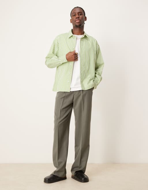 ASOS DESIGN oversized boxy shirt in green and white stripe, 2 of 4