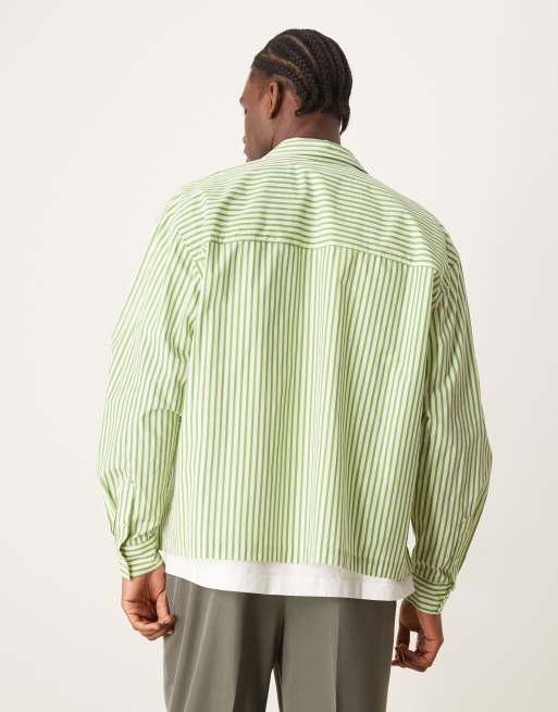 ASOS DESIGN oversized boxy shirt in green and white stripe, 3 of 4