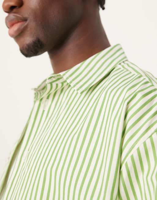 ASOS DESIGN oversized boxy shirt in green and white stripe, 4 of 4