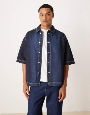 Asos Design Oversized Boxy Shirt In Blue