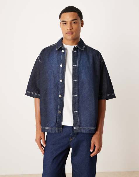 ASOS DESIGN oversized boxy shirt in indigo wash - part of a set - view 1