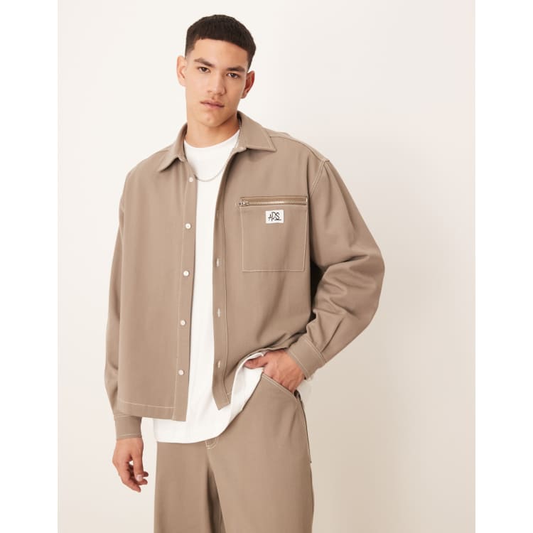 ASOS DESIGN oversized boxy shirt in khaki - part of a set | ASOS