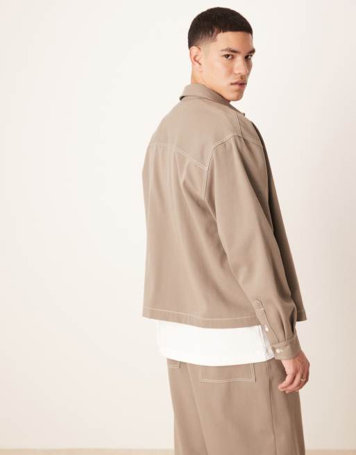 ASOS DESIGN oversized boxy shirt in khaki - part of a set | ASOS