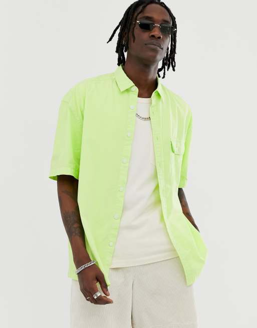 Neon green button down hot sale shirt