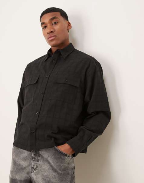 ASOS DESIGN oversized boxy shirt in tonal check in black - view 1