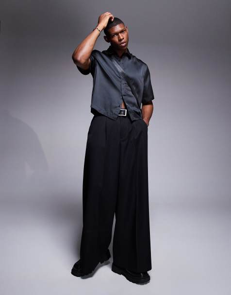 ASOS DESIGN oversized boxy shirt in trapped satin in black - view 1