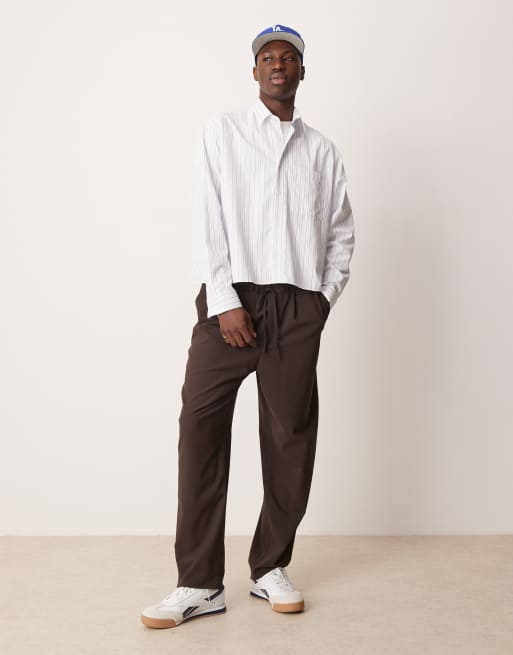 ASOS DESIGN oversized boxy shirt in white and grey pinstripe