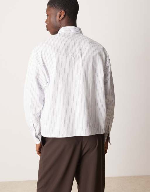 ASOS DESIGN oversized boxy shirt in white and grey pinstripe