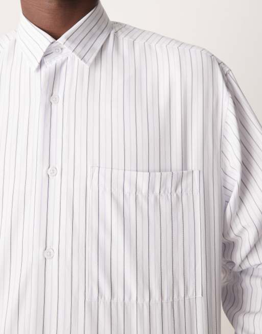 ASOS DESIGN oversized boxy shirt in white and grey pinstripe