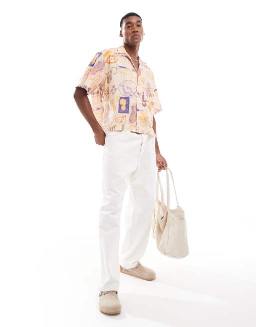 ASOS DESIGN oversized boxy shirt with all over neutral print, 2 of 4