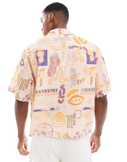 ASOS DESIGN oversized boxy shirt with all over neutral print, 4 of 4