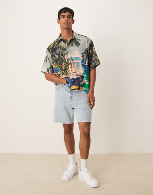 ASOS DESIGN oversized boxy shirt with beach print in multi