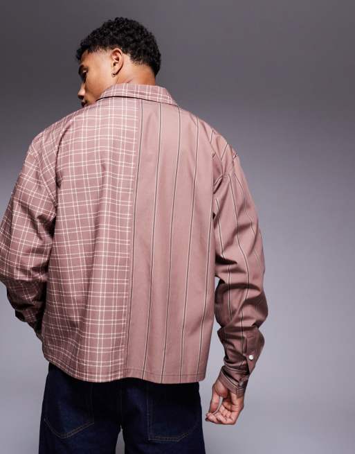 ASOS DESIGN oversized boxy shirt with contrast print and embroidered detail in brown, 4 of 4